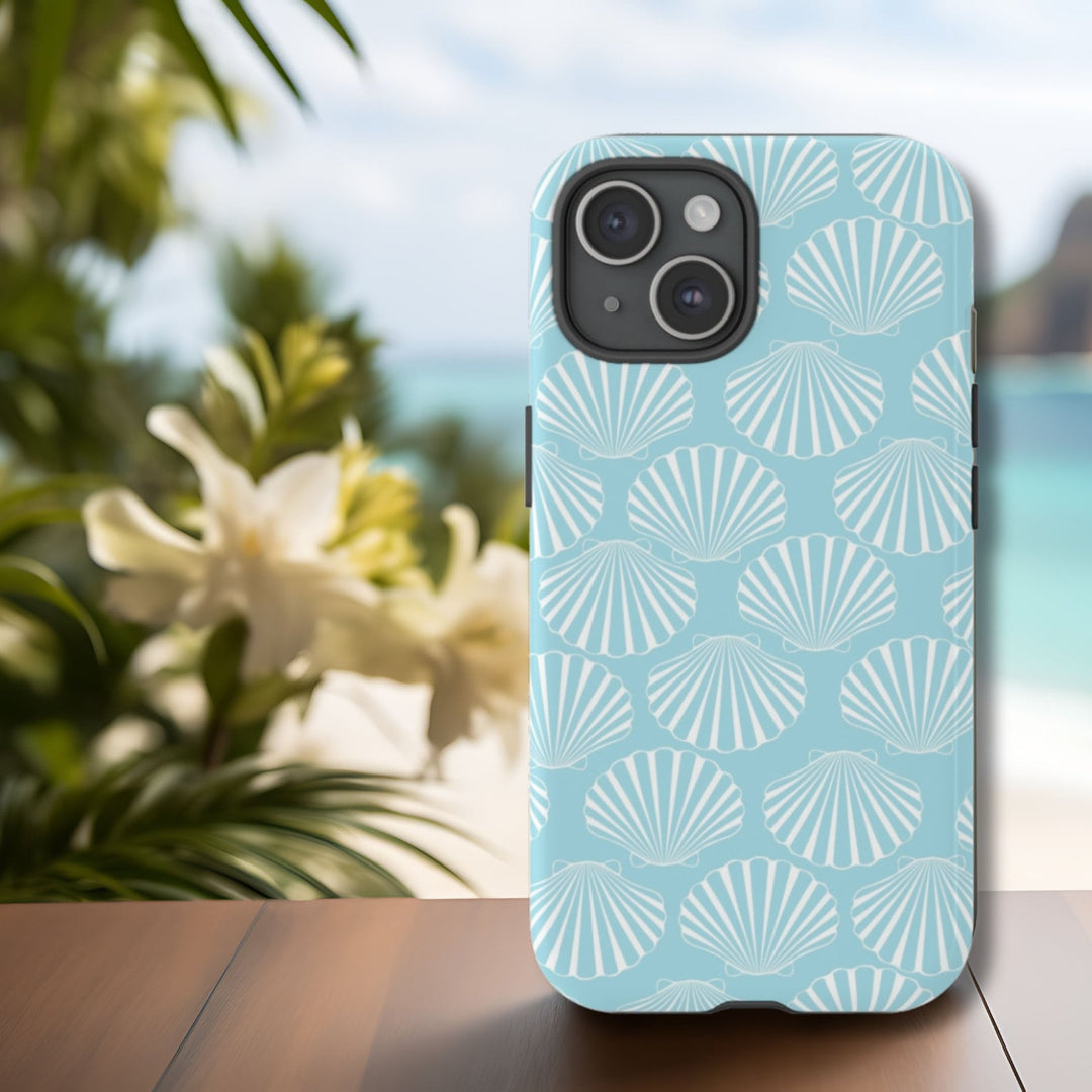 a phone case with a seashell pattern,