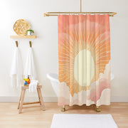 Abstract Sunrise Beach Shower Curtain, Bohemian Mid Century Modern Bath Curtain, Minimalist Boho Bath Curtain, Mid Century Sunset Decor