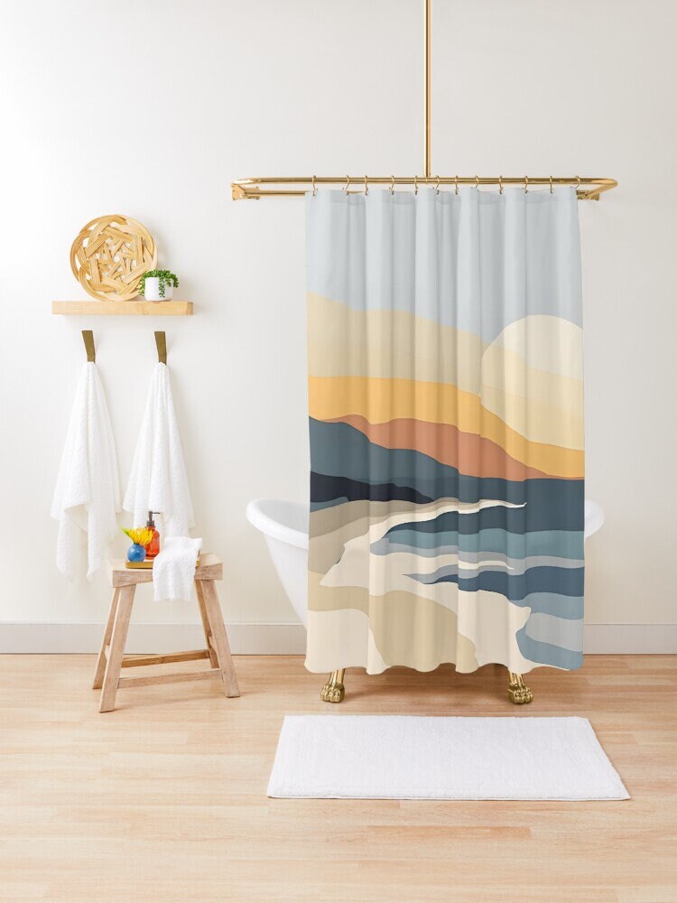Magnetic Island Abstract Shower Curtain | Boho Sun Waves Waterproof Decor