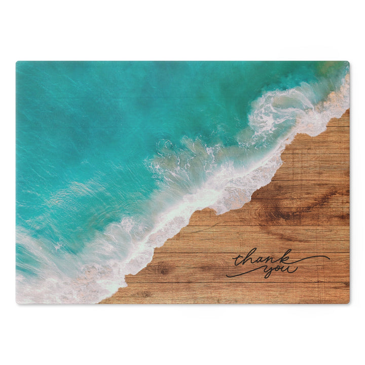 Tempered Glass Ocean Waves Serving Board | Coastal Chopping Platter