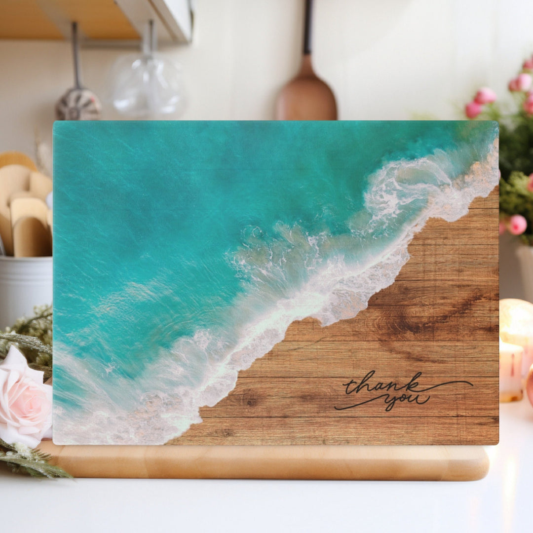 Tempered Glass Ocean Waves Serving Board | Coastal Chopping Platter