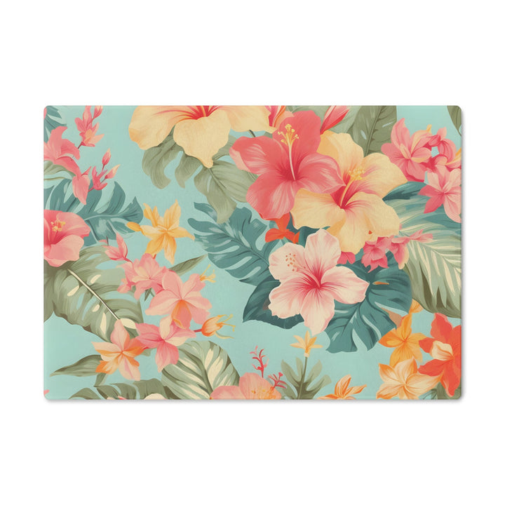Tempered Glass Cutting Board | Tropical Floral Serving Platter & Hawaiian Kitchen Decor