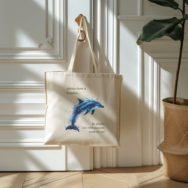 Dolphin tote bag, Beach tote bag, Dolphin Gift, Marine Biologist Gift, Ocean lover gift, inspirational gift, Beach Bag, Summer Bag, Tote