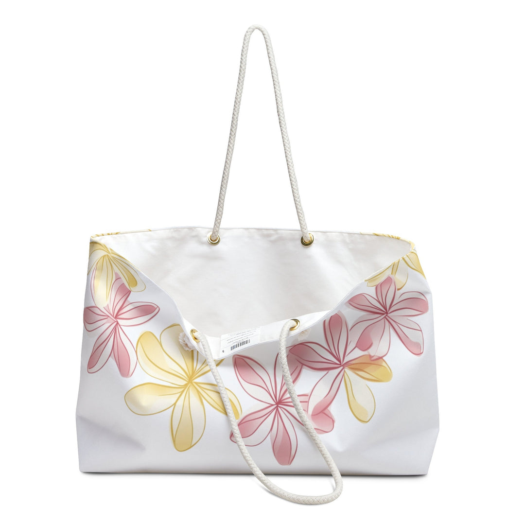Water Resistant Plumeria Tote Bag | 24" Rope Handle Weekender for Beach & Pool