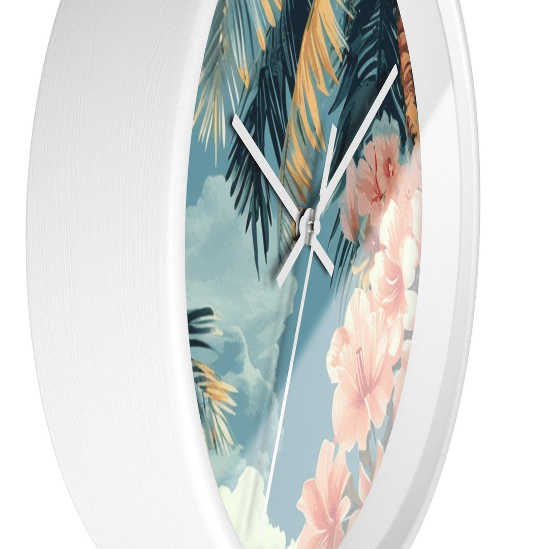 Silent Tropical Wall Clock | Hawaiian Floral Beach House Decor & Coastal Living Gift