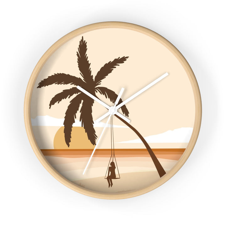 Boho Coastal Wall Clock (10 Inch) | Silent Movement Palm Tree Swing Decor