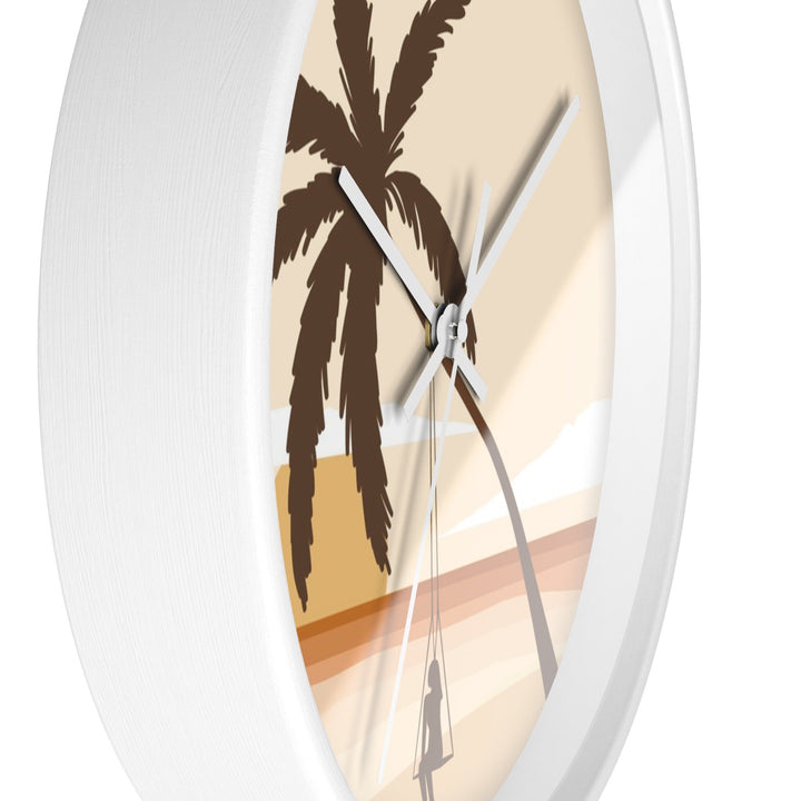 Boho Coastal Wall Clock (10 Inch) | Silent Movement Palm Tree Swing Decor