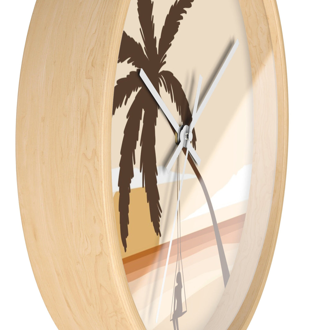 Boho Coastal Wall Clock (10 Inch) | Silent Movement Palm Tree Swing Decor
