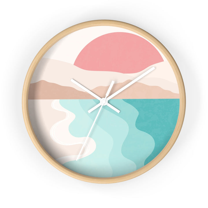 Minimalist Coastal Wall Clock (10 Inch) | Silent Movement Abstract Sunset Decor