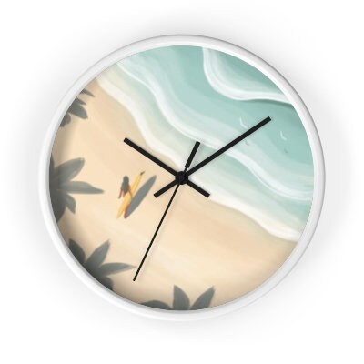 Endless Summer Wall Clock | Boho Surfer Girl Coastal Decor | Silent Non-Ticking Wooden Clock