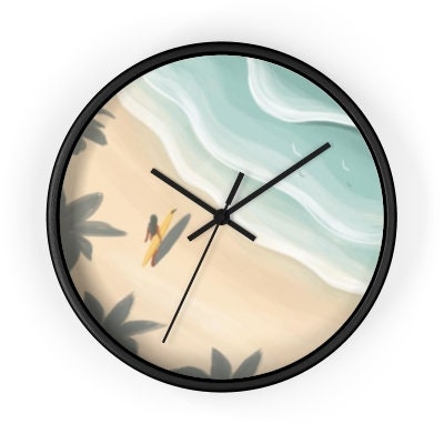 Endless Summer Wall Clock | Boho Surfer Girl Coastal Decor | Silent Non-Ticking Wooden Clock