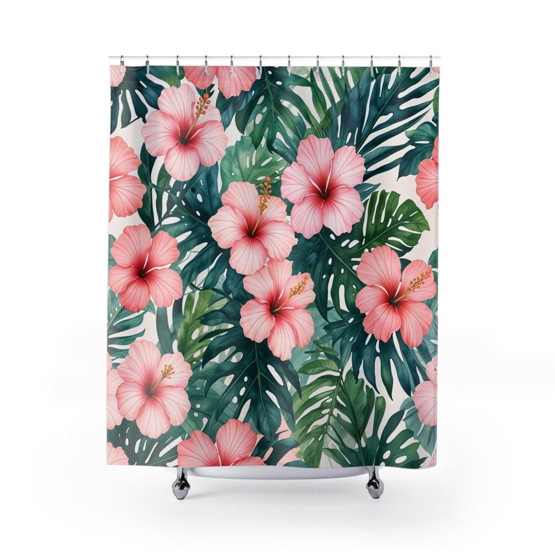 Waikiki Garden Vintage Hawaiian Shower Curtain | Tropical Floral Print Waterproof Decor