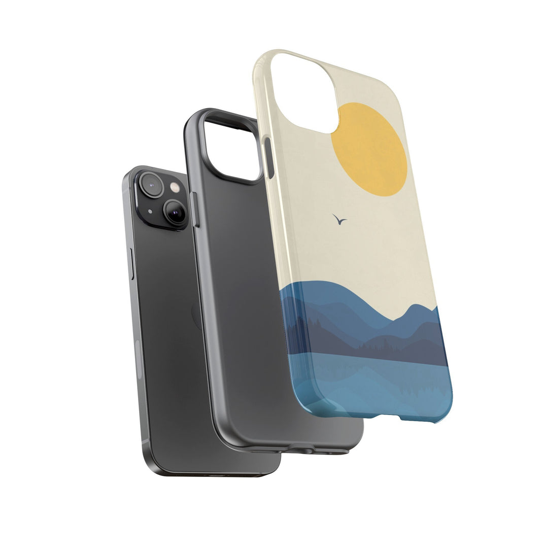 Tough Dual Layer Phone Case | Minimalist Sun & Sea Print for iPhone & Samsung