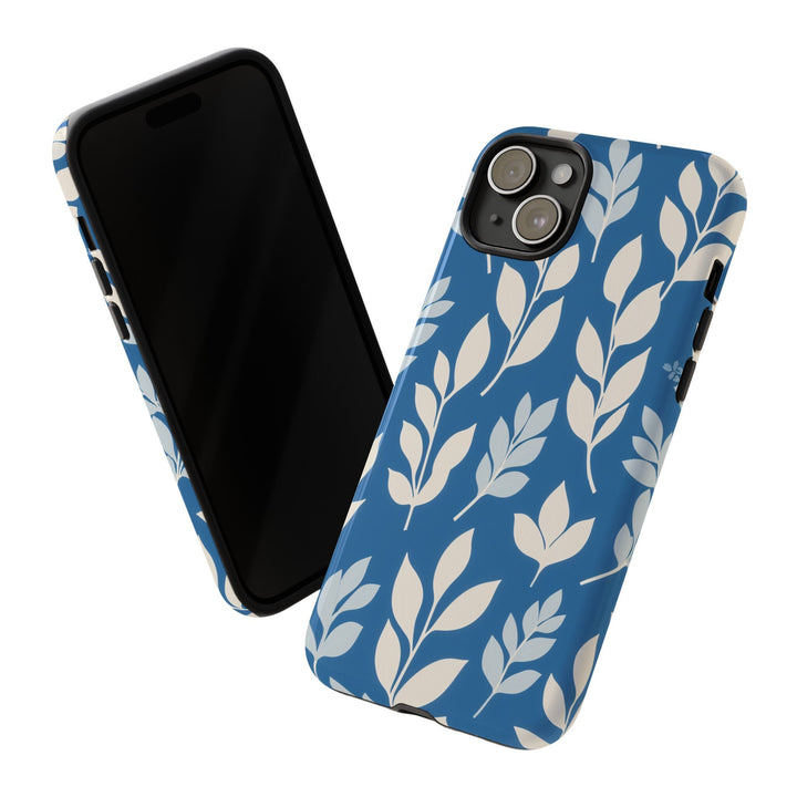 Matisse Style Phone Case – Tough Dual Layer Phone Case With Blue White Tropical Leaves