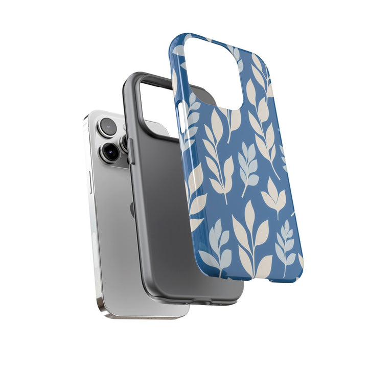 Matisse Style Phone Case – Tough Dual Layer Phone Case With Blue White Tropical Leaves