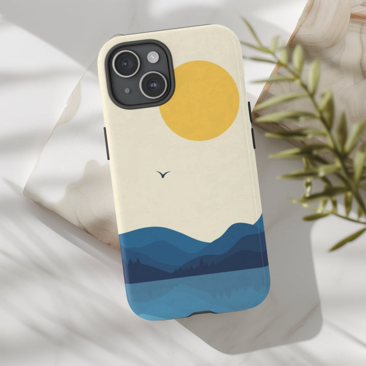Tough Dual Layer Phone Case | Minimalist Sun & Sea Print for iPhone & Samsung