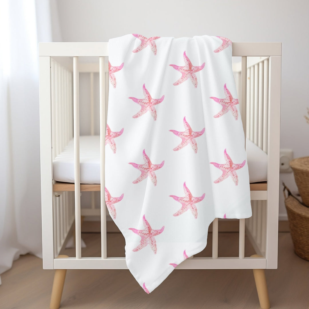 Pink Starfish Baby Swaddle Blanket | Soft Breathable Jersey Polyester