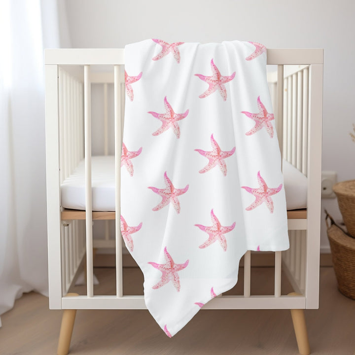 Pink Starfish Baby Swaddle Blanket | Soft Breathable Jersey Polyester