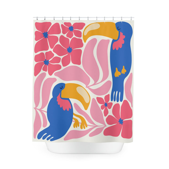 Tropical Toucan Shower Curtain 71"x74" | Vibrant Matisse-Inspired Floral Decor