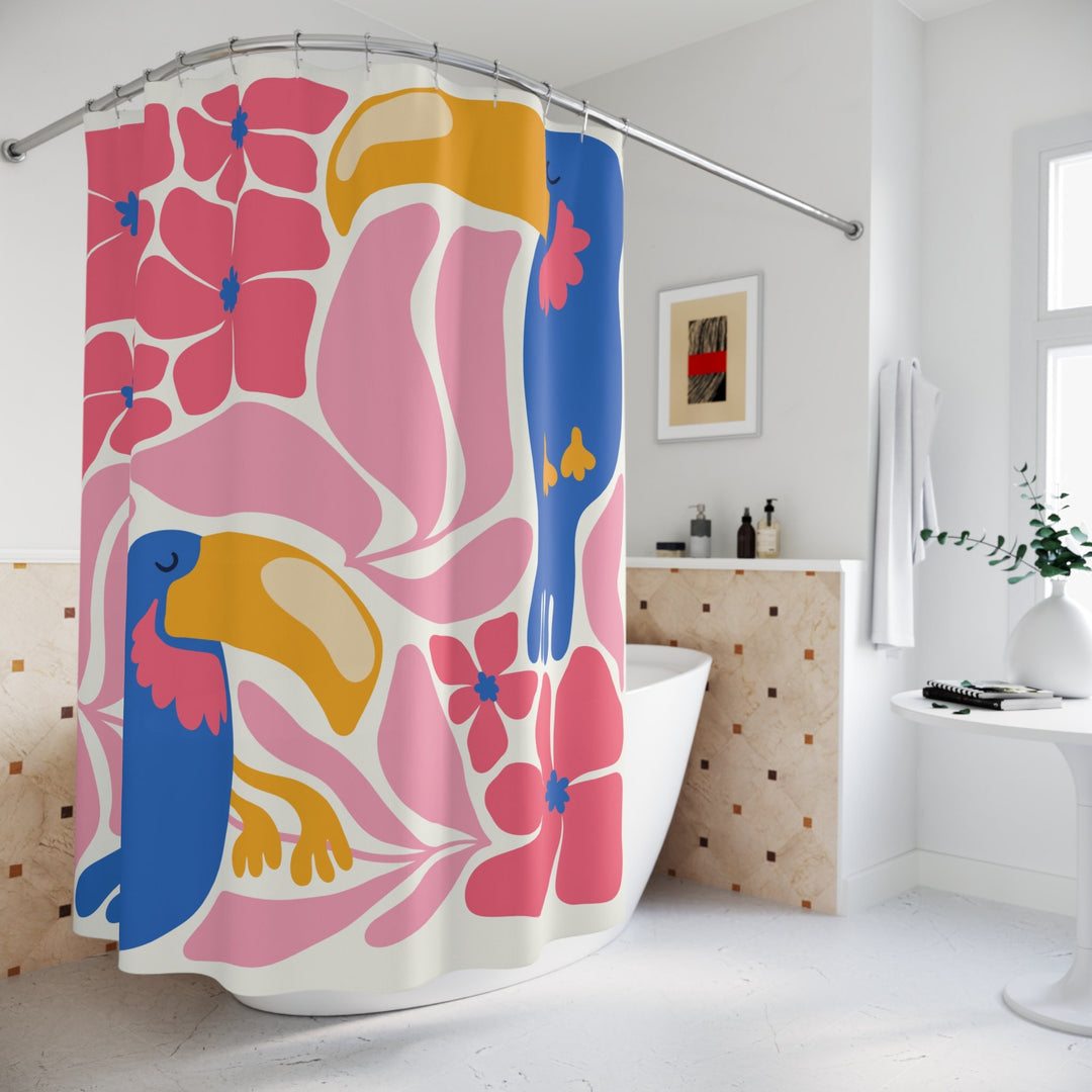Tropical Toucan Shower Curtain 71"x74" | Vibrant Matisse-Inspired Floral Decor