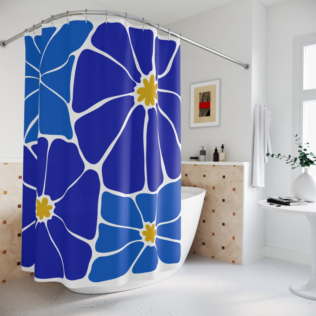 Honolulu Tropical Flower Shower Curtain 71"x74" | Blue & White Floral