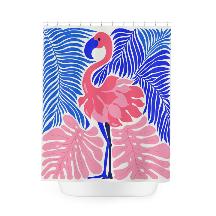 Pink Flamingo Shower Curtain - Tropical Bathroom Decor | Waterproof Polyester
