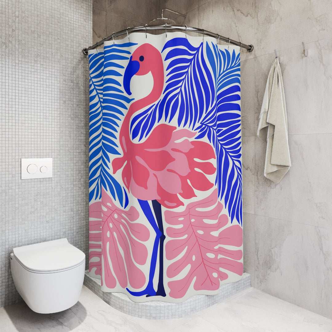 Pink Flamingo Shower Curtain - Tropical Bathroom Decor | Waterproof Polyester