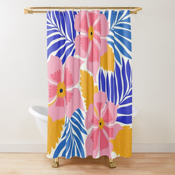 Tropical Shower Curtain - Vintage Floral Bath Curtain | Waterproof Polyester Panel