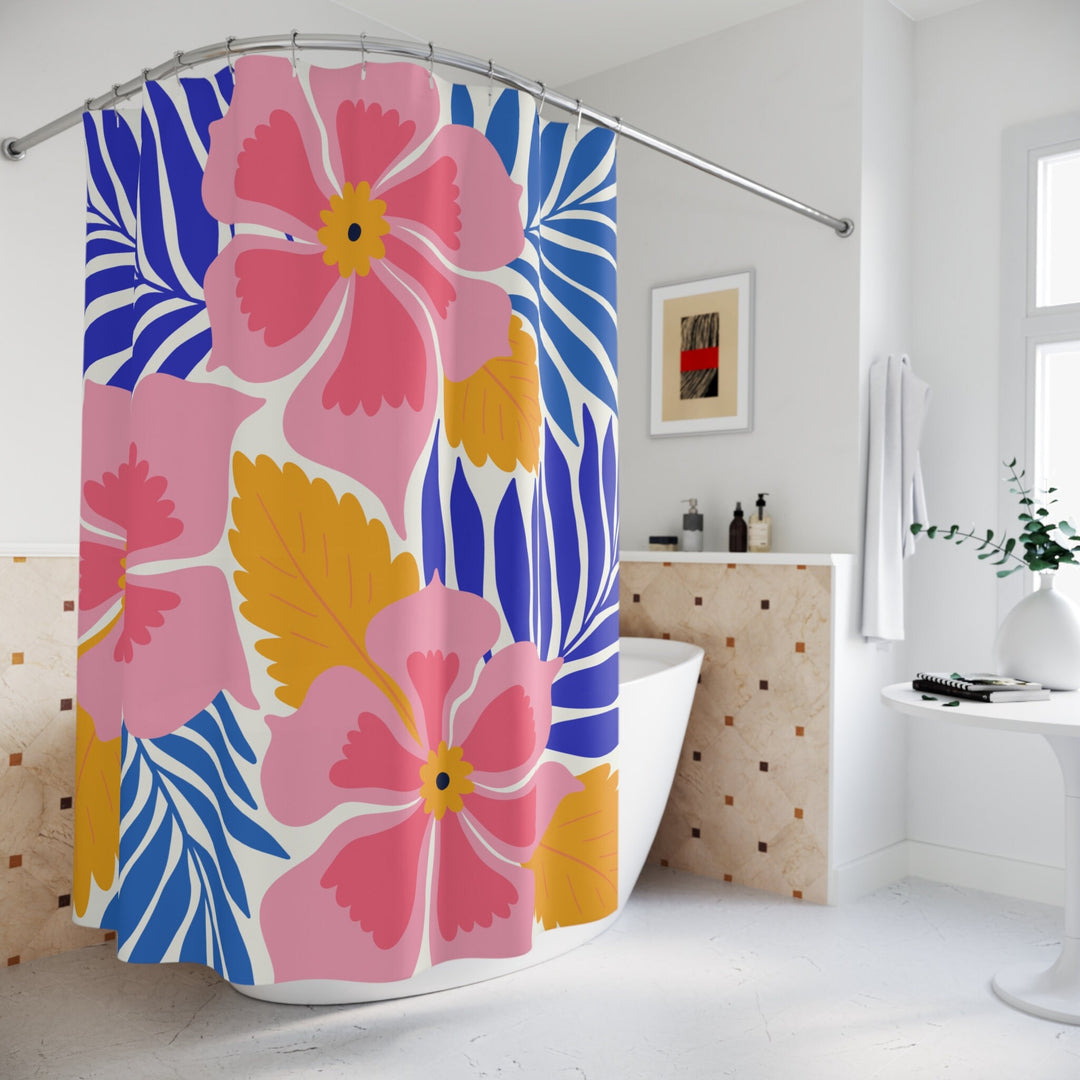 Tropical Shower Curtain - Vintage Floral Bath Curtain | Waterproof Polyester Panel