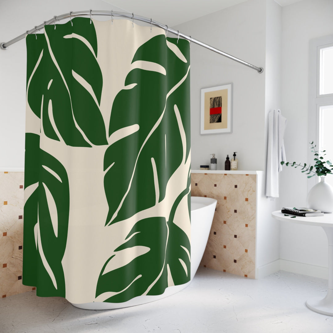 Palm Cove Tropical Shower Curtain 71"x74" | Green Botanical Palm Leaves Waterproof Decor