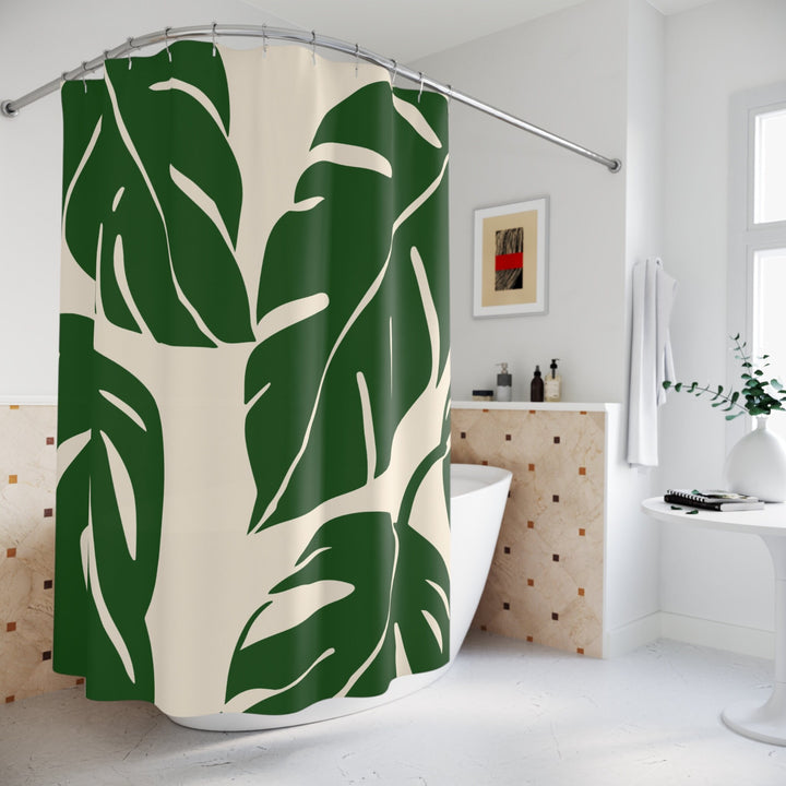 Palm Cove Tropical Shower Curtain 71"x74" | Green Botanical Palm Leaves Waterproof Decor