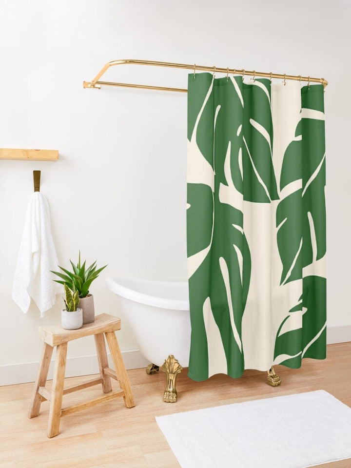 Palm Cove Tropical Shower Curtain 71"x74" | Green Botanical Palm Leaves Waterproof Decor