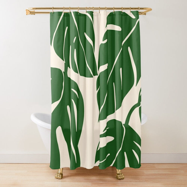 Palm Cove Tropical Shower Curtain 71"x74" | Green Botanical Palm Leaves Waterproof Decor