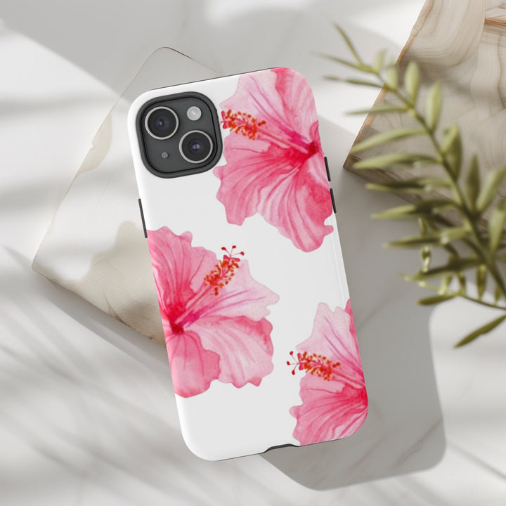 Tough Dual Layer Phone Case | Pink Hibiscus Tropical Floral for iPhone & Samsung