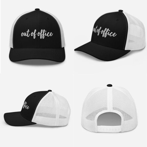 "Out of Office" Trucker Hat - Mesh Back Embroidered Snapback Cap
