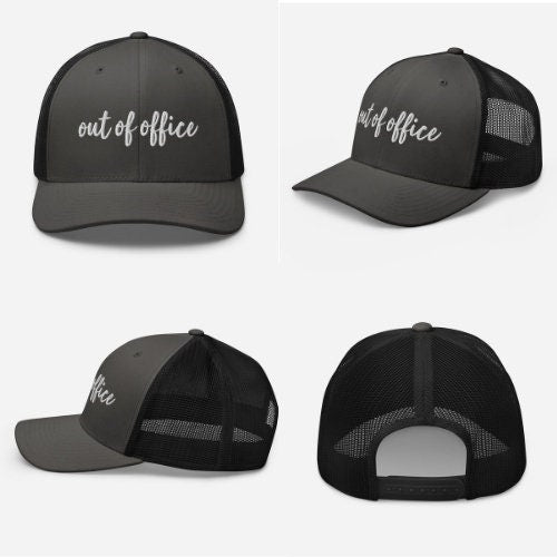 "Out of Office" Trucker Hat - Mesh Back Embroidered Snapback Cap