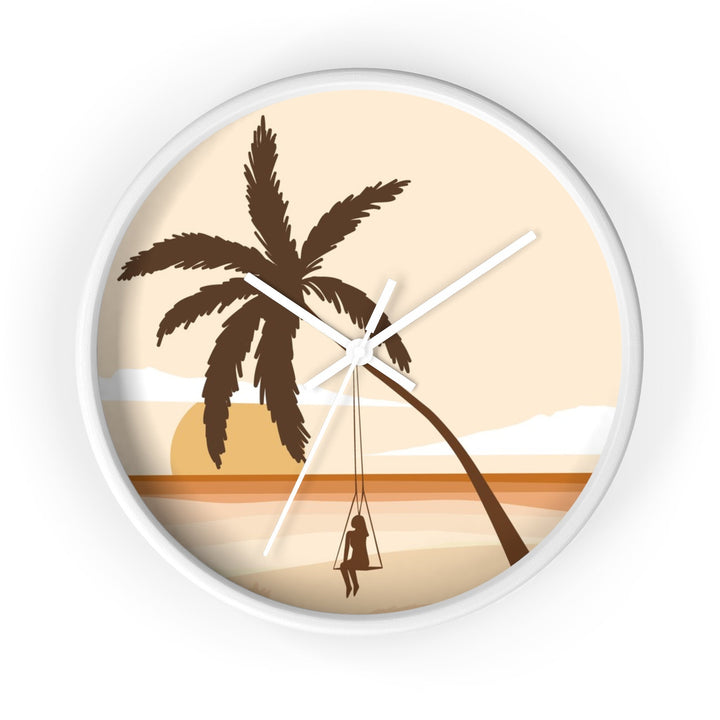 Boho Coastal Wall Clock (10 Inch) | Silent Movement Palm Tree Swing Decor