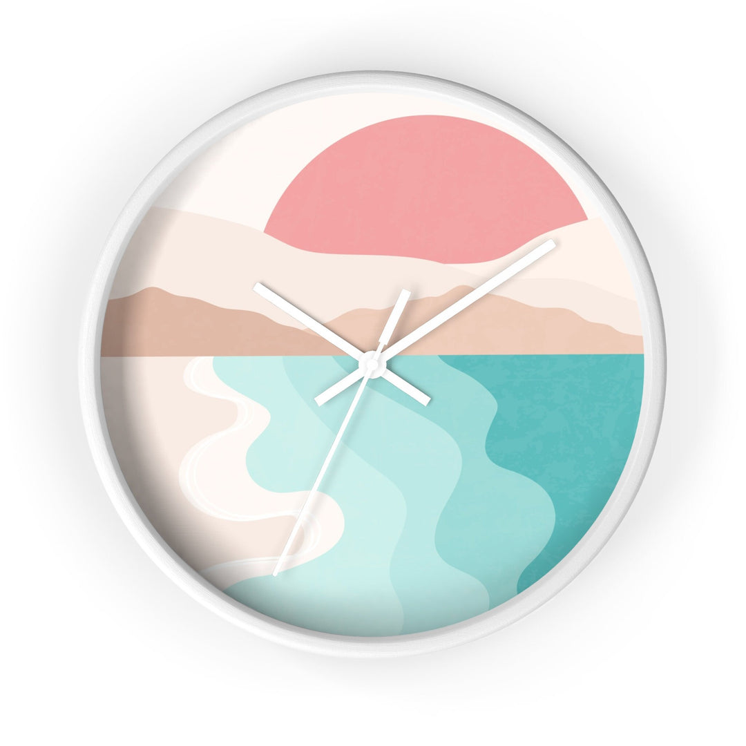 Minimalist Coastal Wall Clock (10 Inch) | Silent Movement Abstract Sunset Decor