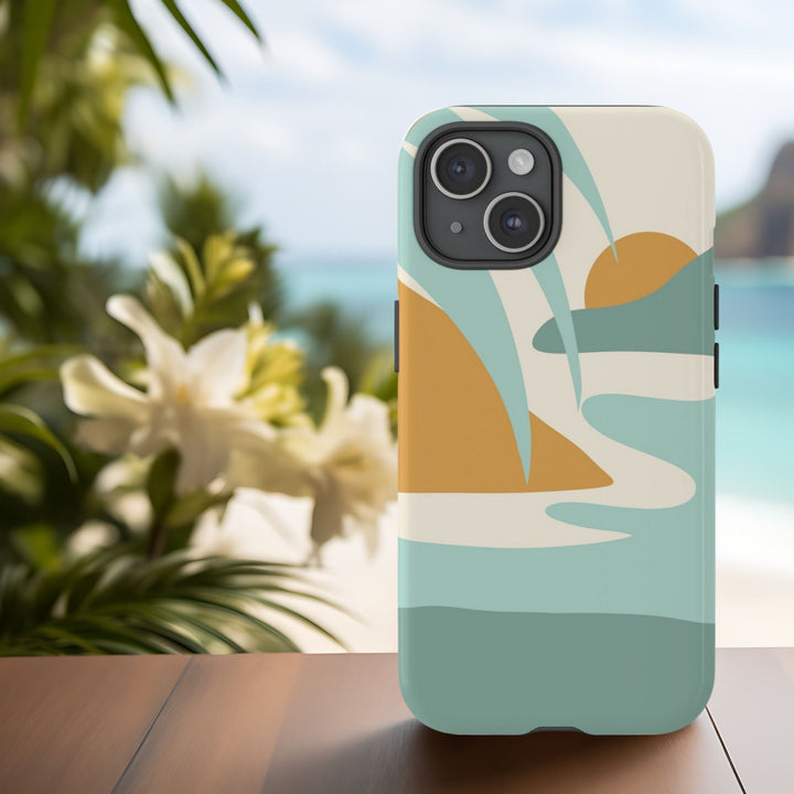 Tough Dual Layer Phone Case | Minimalist Sun & Sea Print for iPhone & Samsung