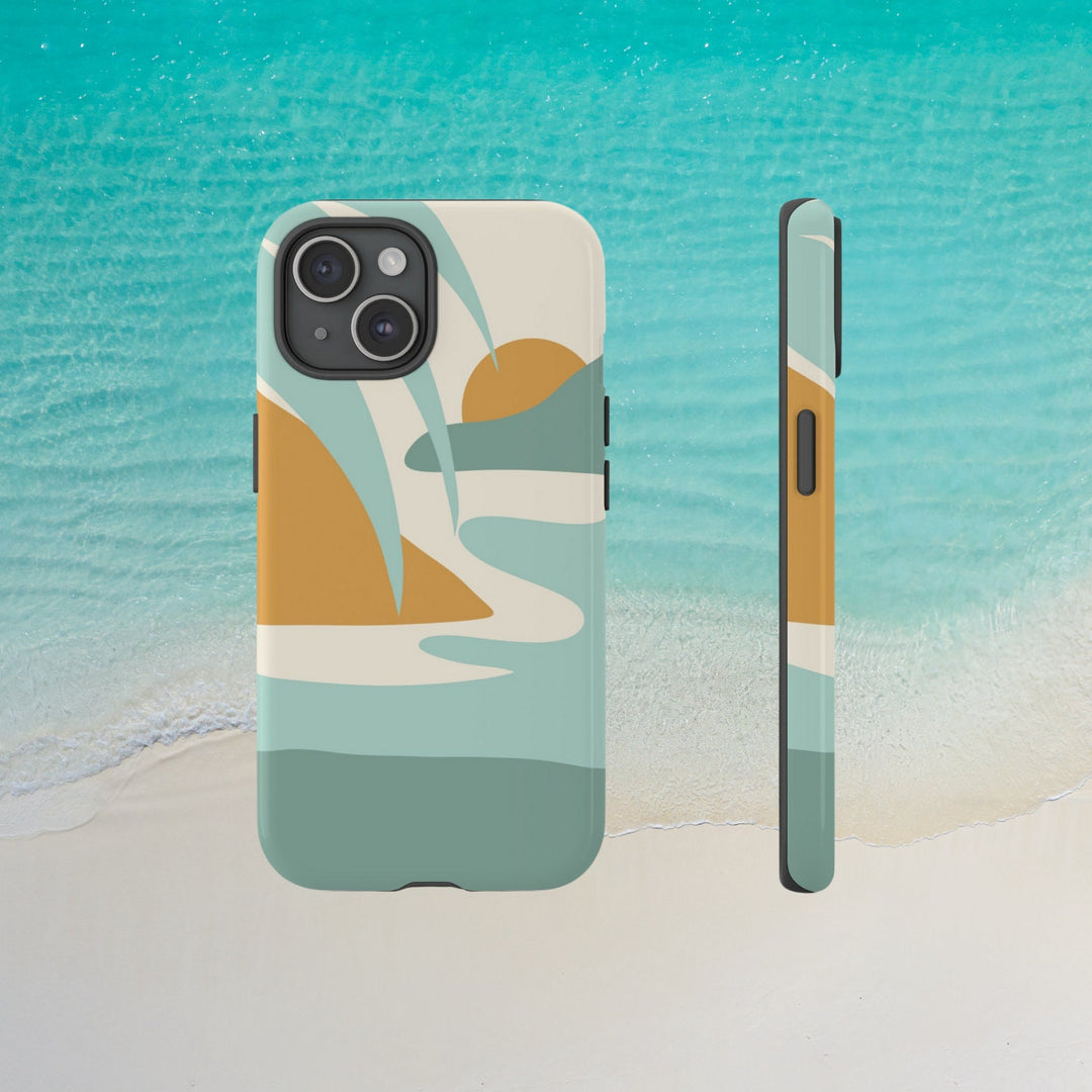 Tough Dual Layer Phone Case | Minimalist Sun & Sea Print for iPhone & Samsung