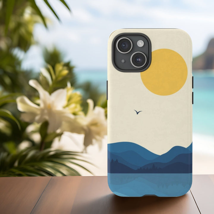 Tough Dual Layer Phone Case | Minimalist Sun & Sea Print for iPhone & Samsung