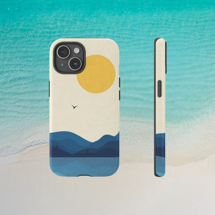 Tough Dual Layer Phone Case | Minimalist Sun & Sea Print for iPhone & Samsung