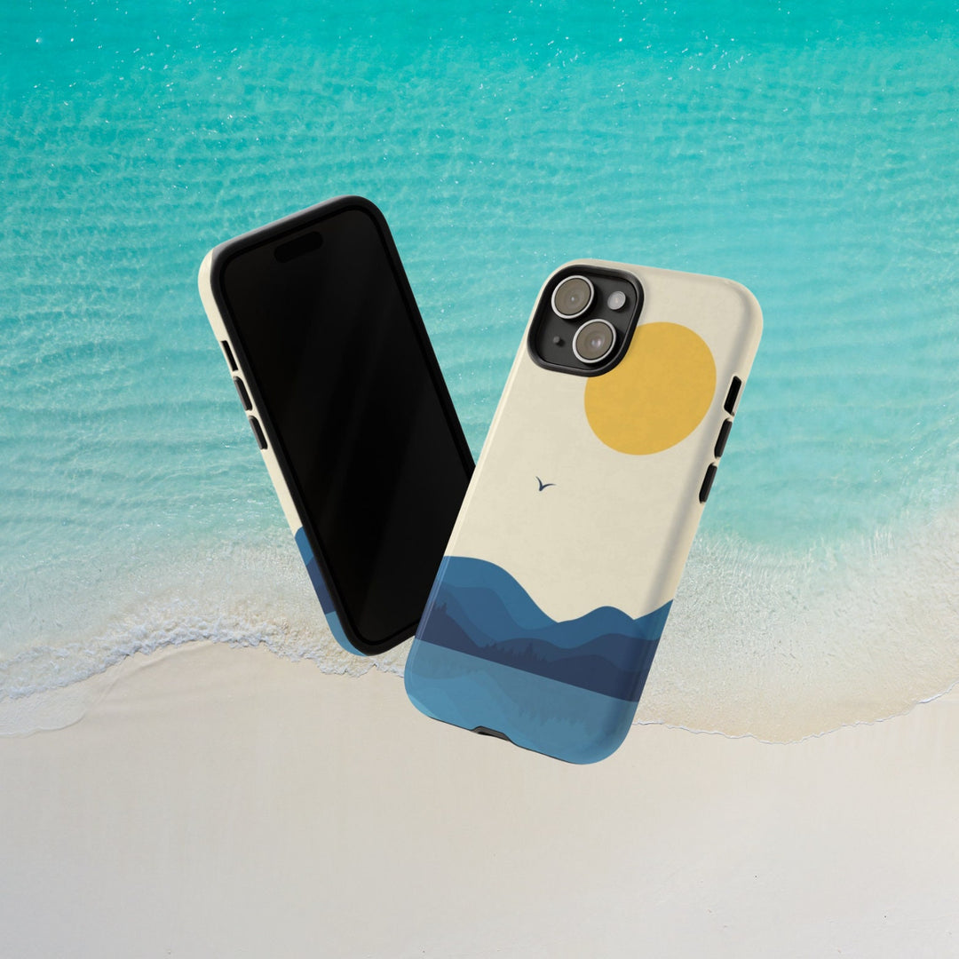 Tough Dual Layer Phone Case | Minimalist Sun & Sea Print for iPhone & Samsung