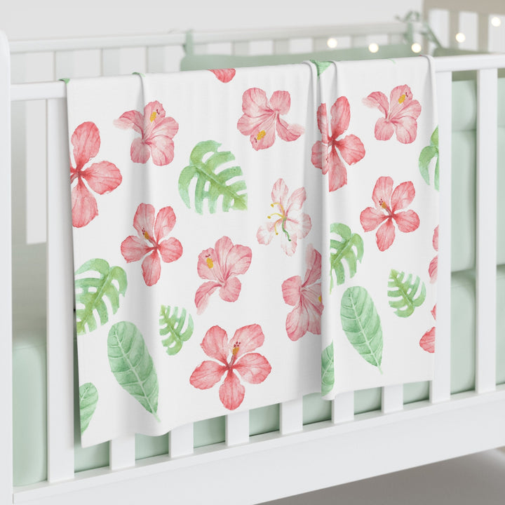 Aloha Baby Swaddle Blanket | Soft Breathable Jersey Polyester Hibiscus Print