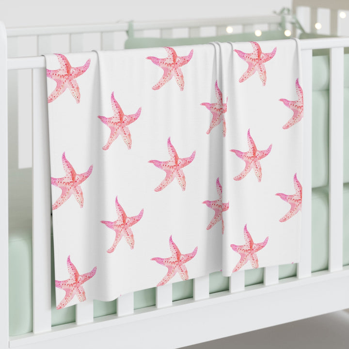 Pink Starfish Baby Swaddle Blanket | Soft Breathable Jersey Polyester