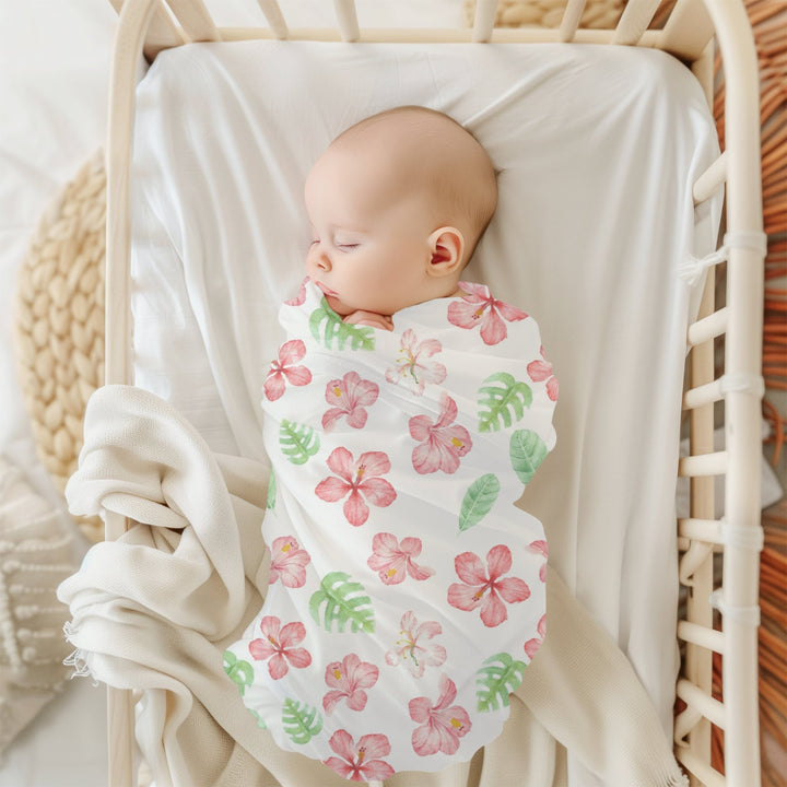 Aloha Baby Swaddle Blanket | Soft Breathable Jersey Polyester Hibiscus Print
