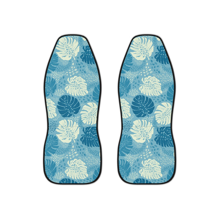 Hawaiian Car Seat Covers – Tropical Monstera Leaf Print Blue White Covers