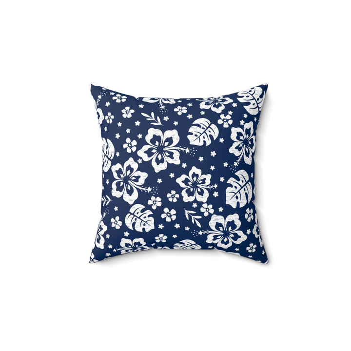 Waimea Bay Navy & White Throw Pillow | Vintage Tropical Floral Cushion