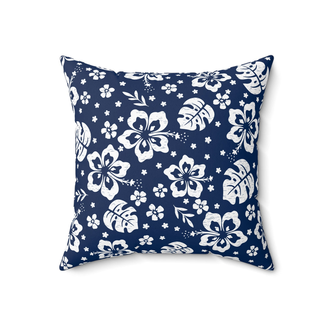 Waimea Bay Navy & White Throw Pillow | Vintage Tropical Floral Cushion