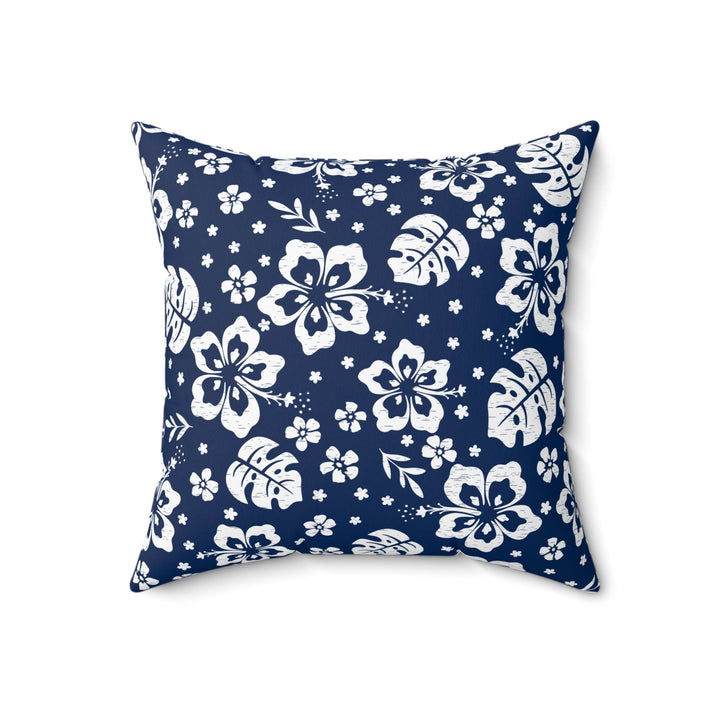 Waimea Bay Navy & White Throw Pillow | Vintage Tropical Floral Cushion